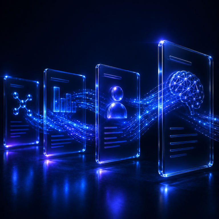 AI writing tools for product managers shown as glowing floating interface panels
