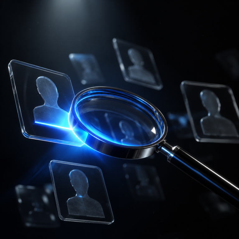 Cinematic 3D render of the best user research tools for product managers scanning user profiles