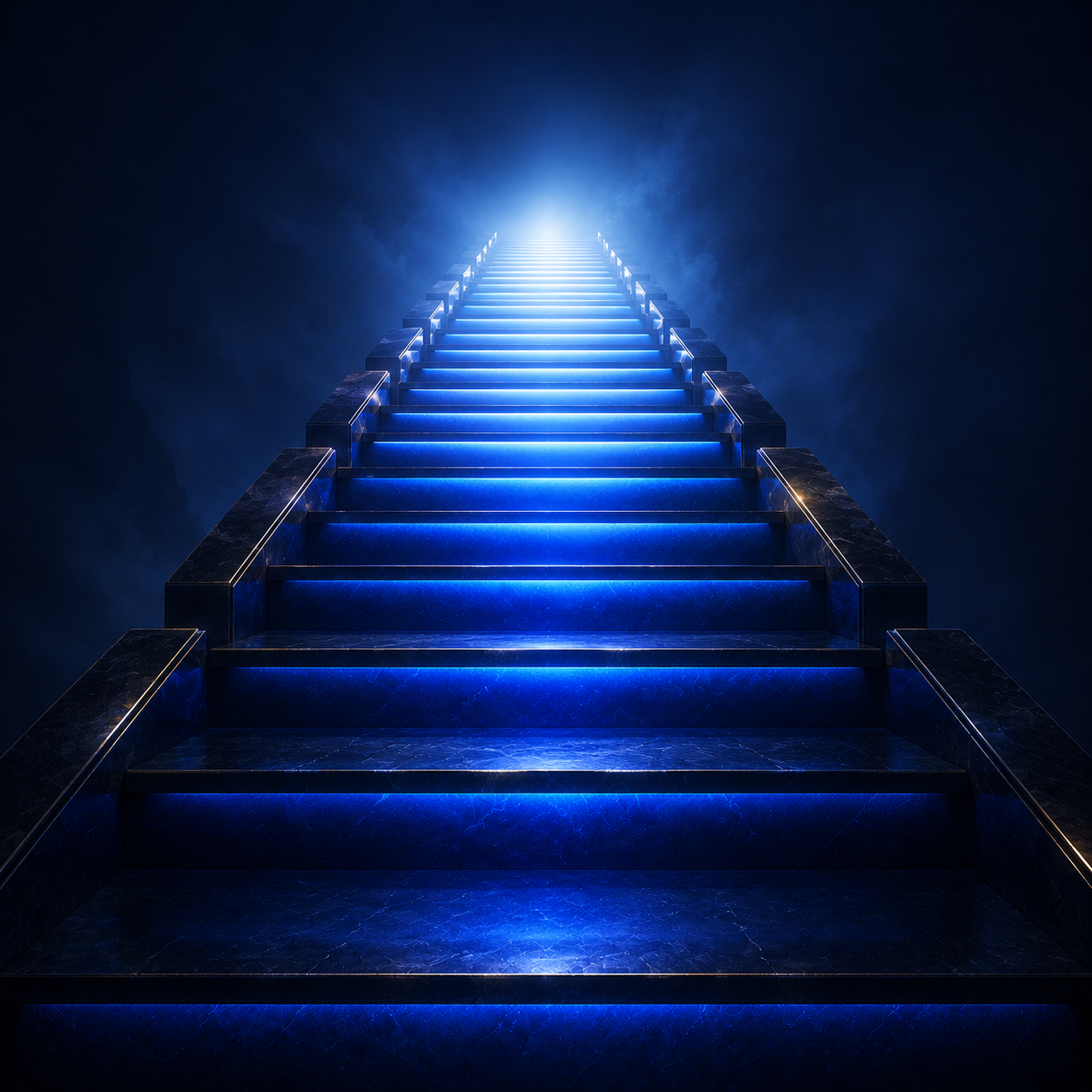 Senior product manager career path shown as ascending glowing staircase in 3D rende
