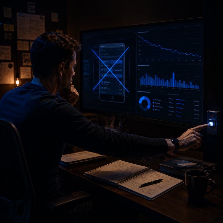 Product manager reviewing usage data and making the decision to deprecate a low-performing feature