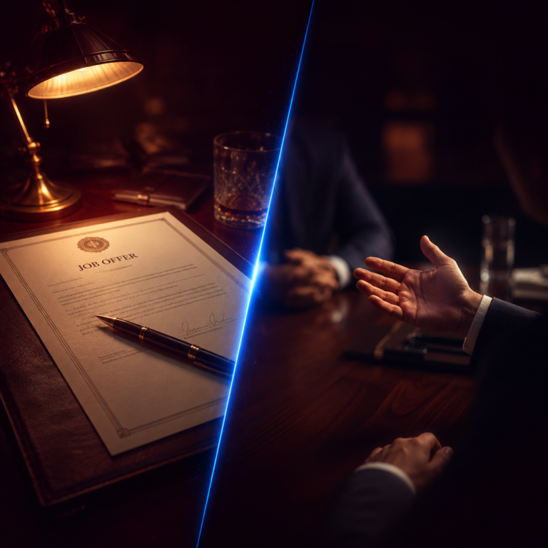 a candidate preparing to counter a job offer before accepting the terms on the table