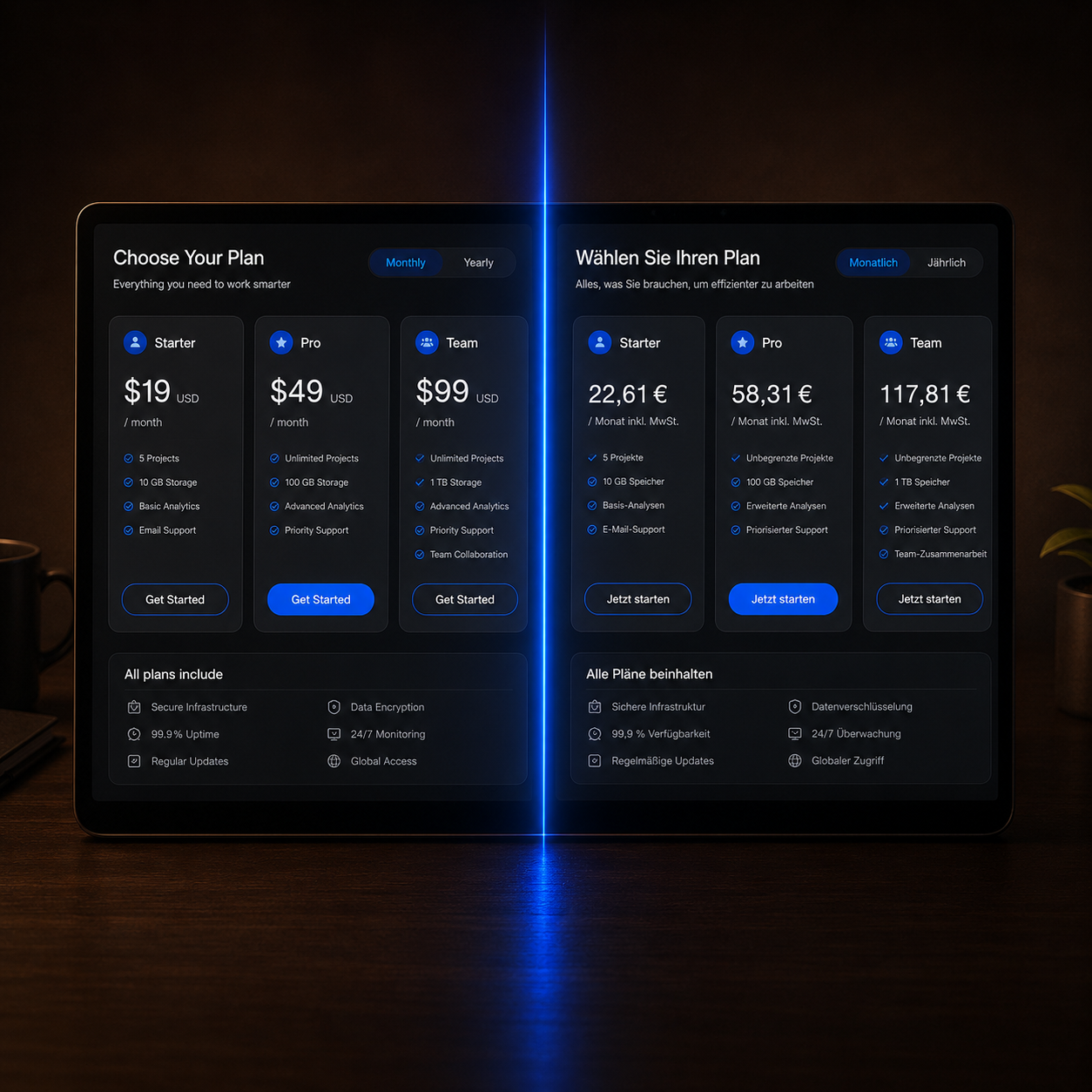 side-by-side product interfaces showing product localization for two markets